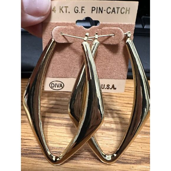 C & L Retro 14K Gold-Filled 3" Oval Kite Hoops Pin-Catch Light Diva Vintage NEW - Picture 2 of 5